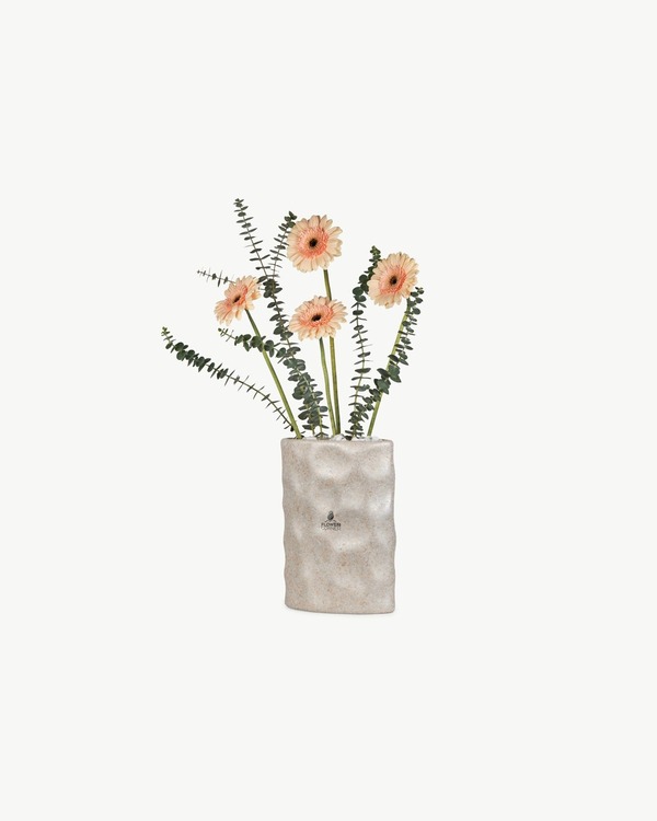 Peach Gerbera Stone Vase