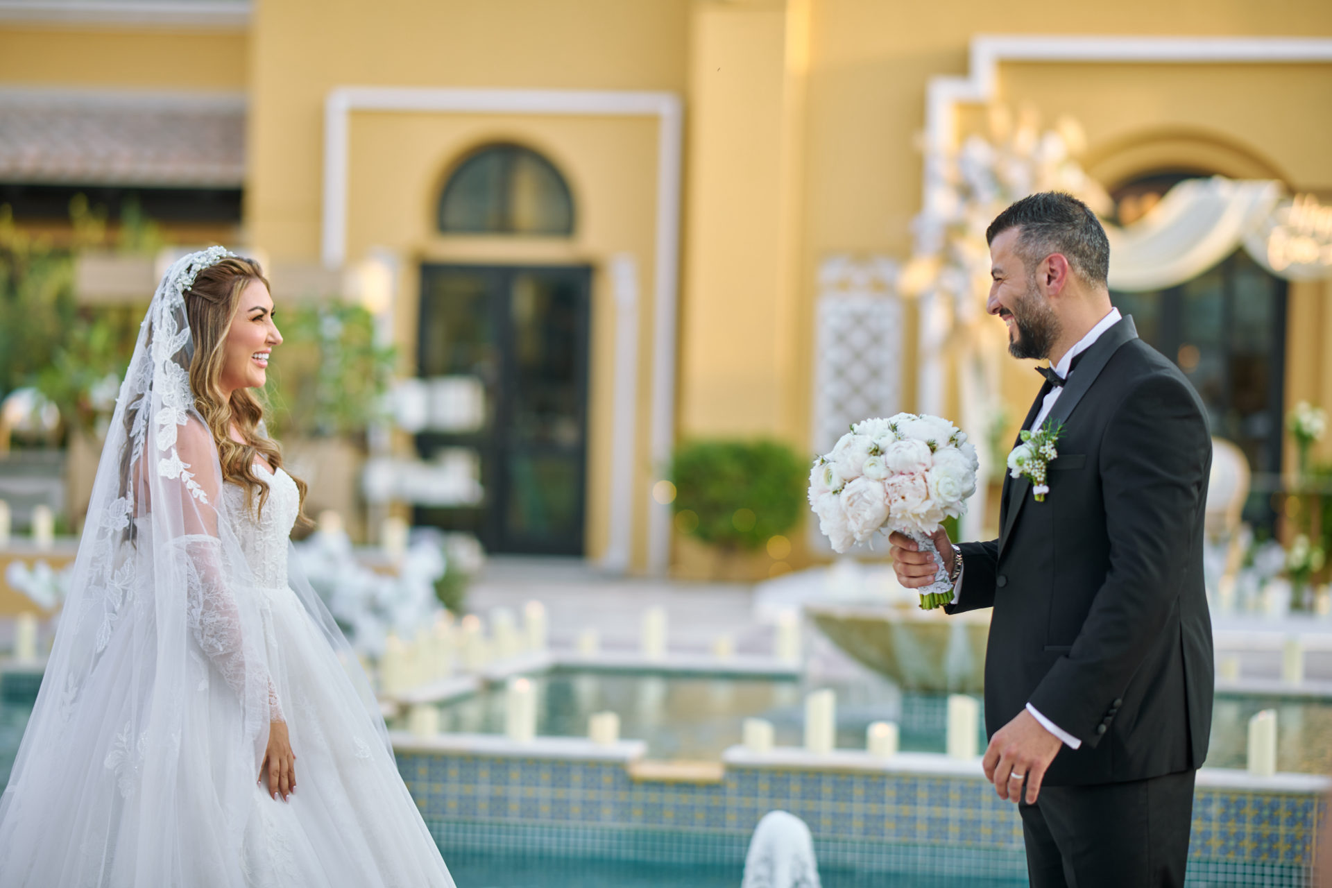 White peony bridal flowers and ceremony styling at a Dubai wedding, by Flower Corner — photo 1186