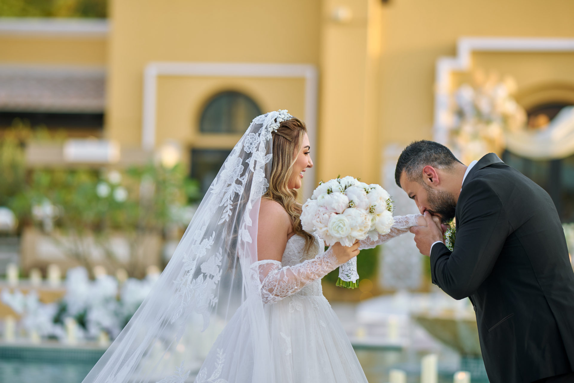 White peony bridal flowers and ceremony styling at a Dubai wedding, by Flower Corner — photo 1192