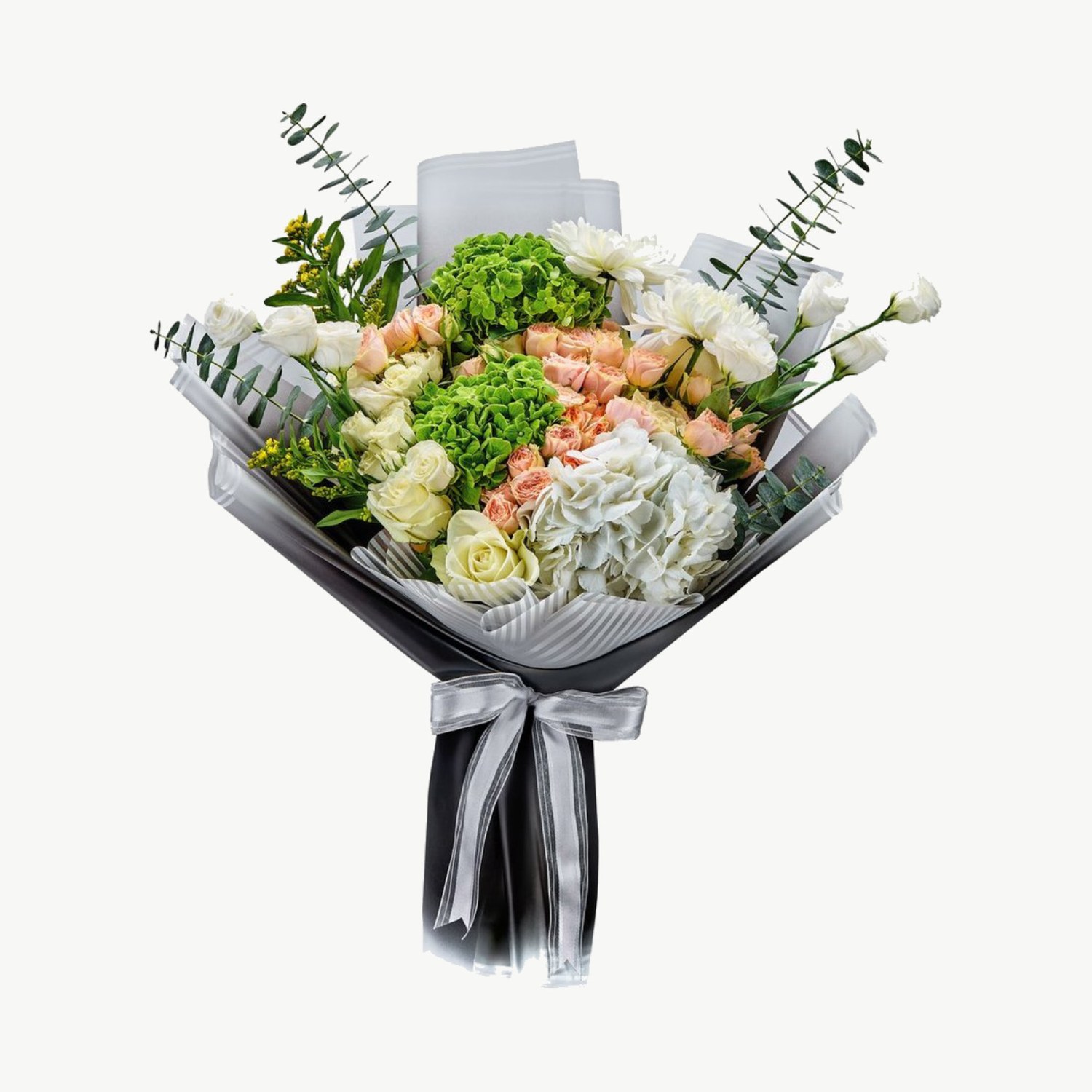 Green Hydrangea & Peach Rose Bouquet