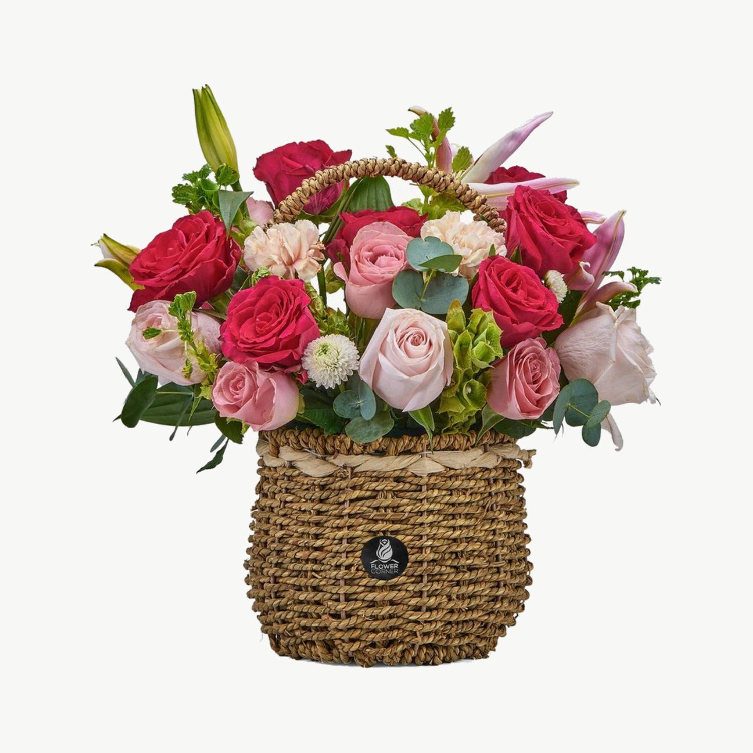 Pink & Cerise Rose and Lily Basket