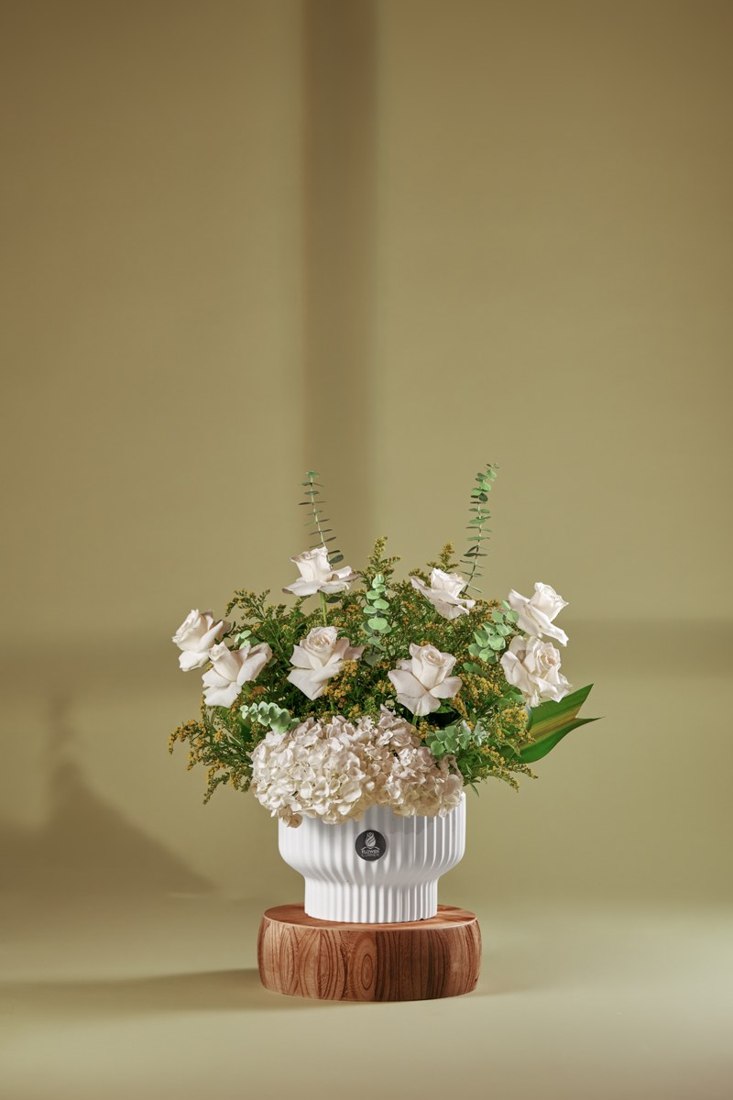 Champagne Rose & Hydrangea Vase Arrangement — Studio Series arrangement by Flower Corner, Sharjah