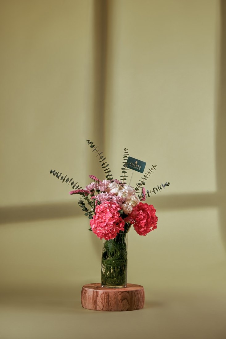 Pink Carnation & Eucalyptus Glass Vase — Studio Series arrangement by Flower Corner, Sharjah