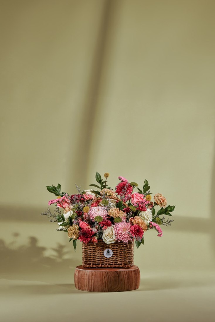Basket of Rose and Carnation Delight — Studio Series arrangement by Flower Corner, Sharjah
