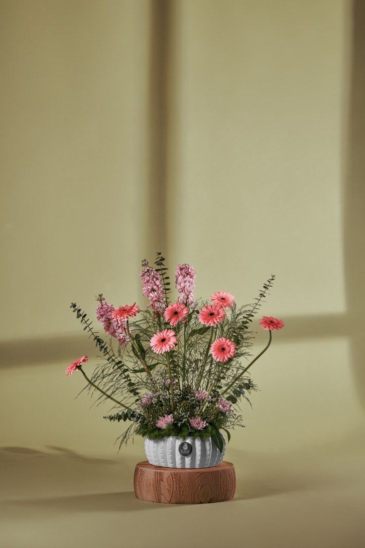 Coral Gerbera & Pink Stock Garden Vase — Studio Series arrangement by Flower Corner, Sharjah
