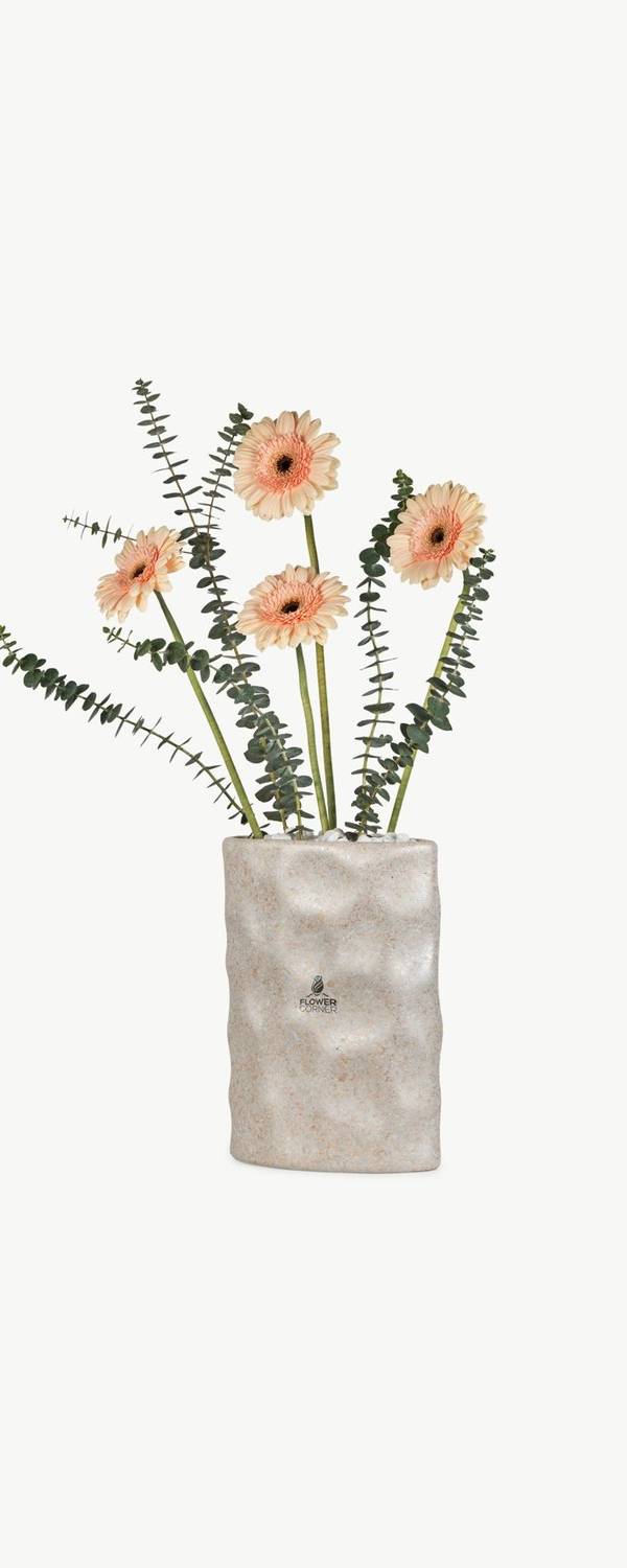 Peach Gerbera Stone Vase