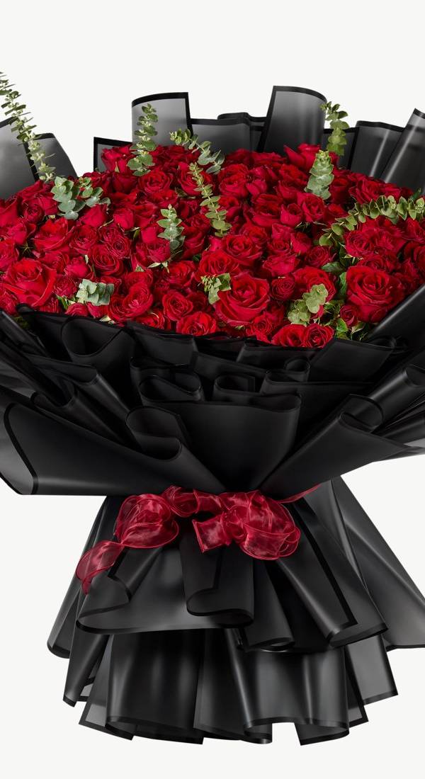 Red Rose & Black Wrap Luxury Bouquet