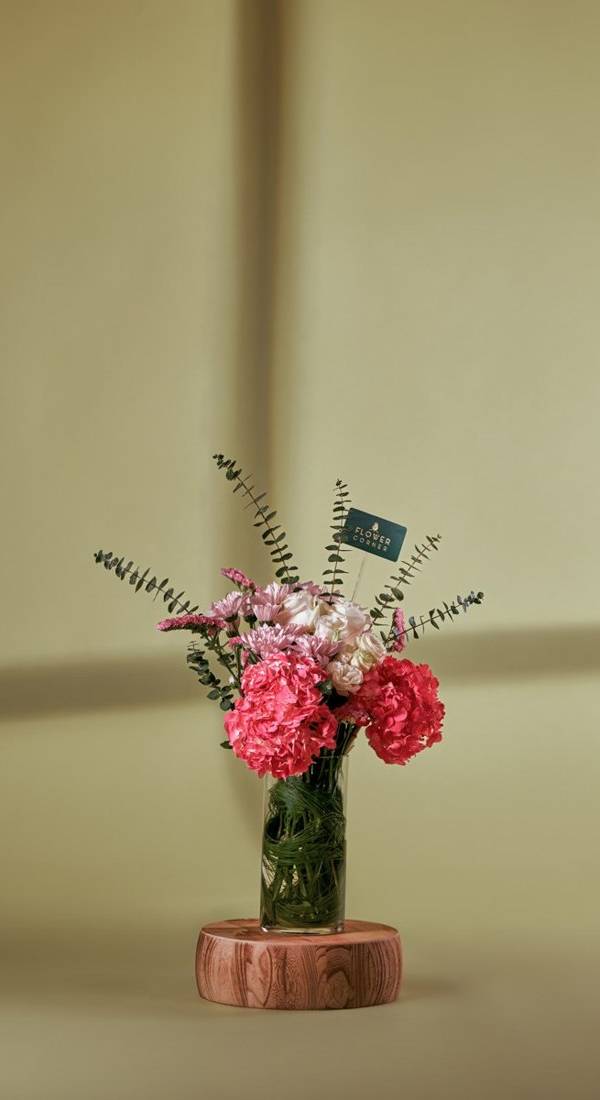Pink Carnation & Eucalyptus Glass Vase