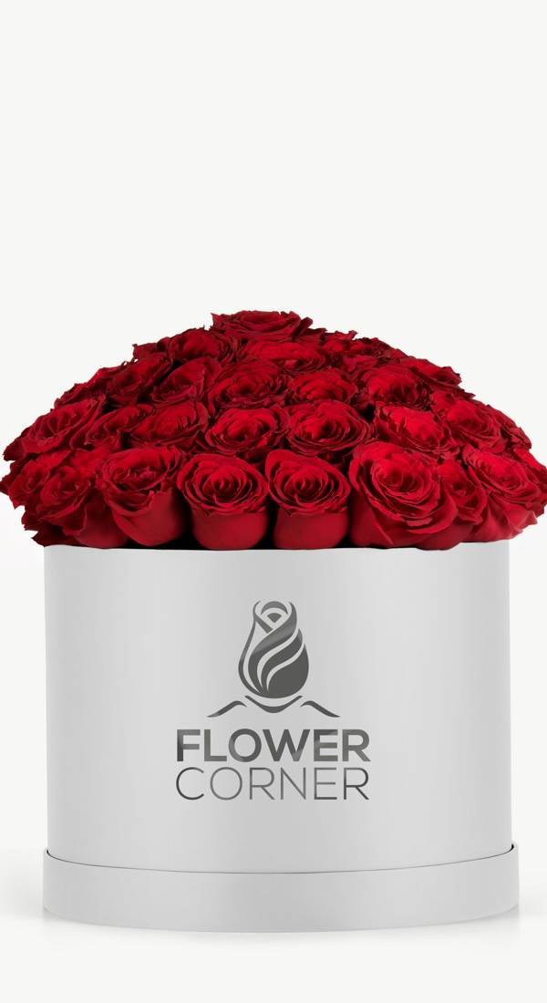 Red Rose Dome White Hat Box