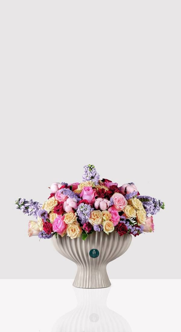 Pastel Rose & Lavender Stock Pedestal Vase