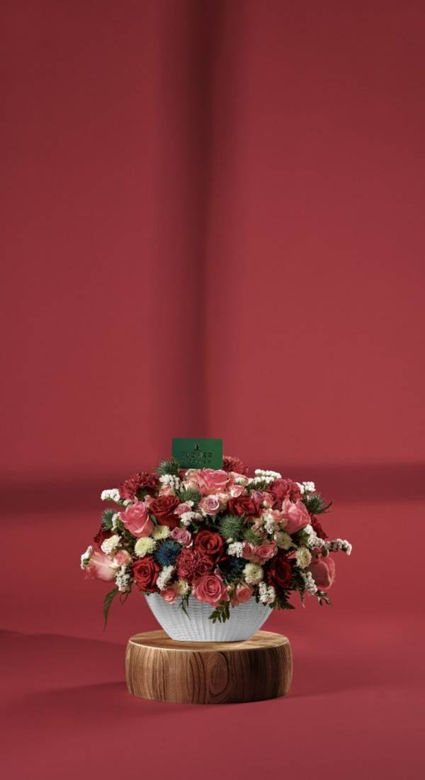 Red and Blush Rose Carnation Vase Arrangement