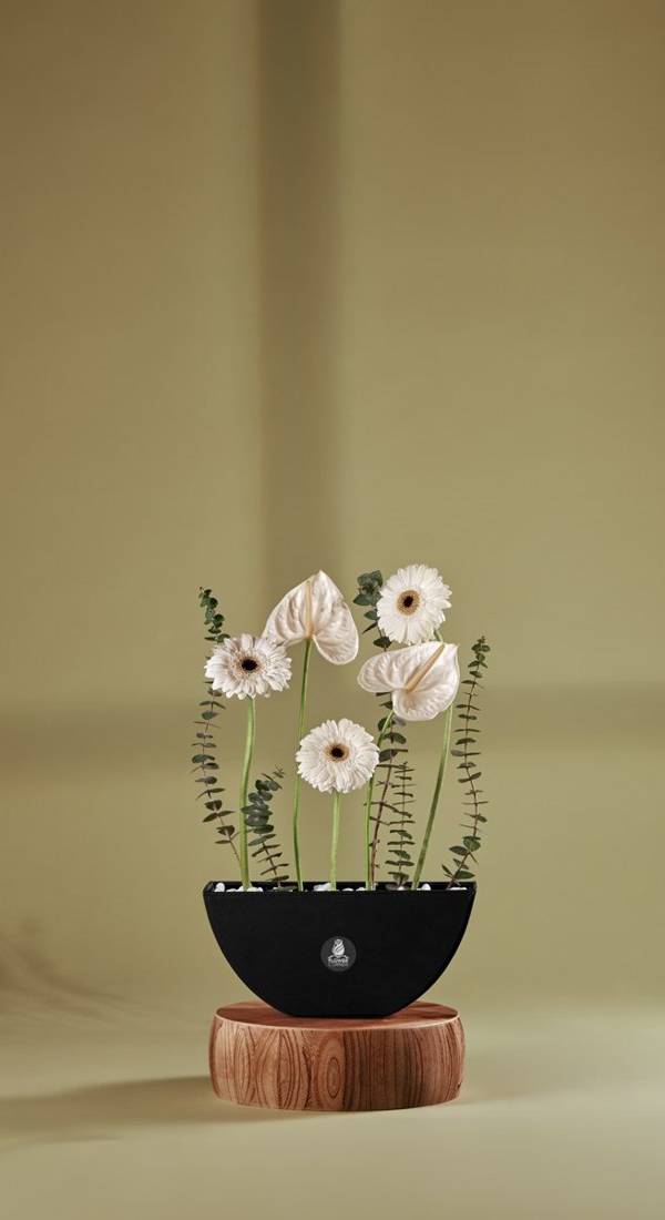 Ivory Gerbera & Anthurium Ceramic Bowl