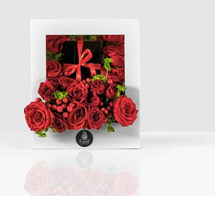 Red Rose & Gift Box Acrylic Frame