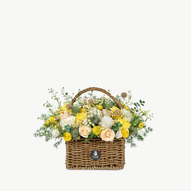 Pink Rose & Yellow Chrysanthemum Garden Basket