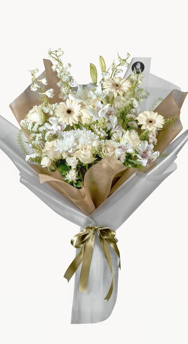 Ivory Whisper White Gerbera & Rose Bouquet