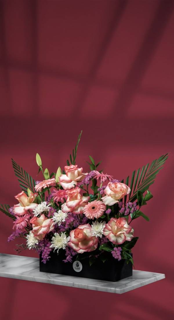 Pink Picotee Rose & Gerbera Black Box