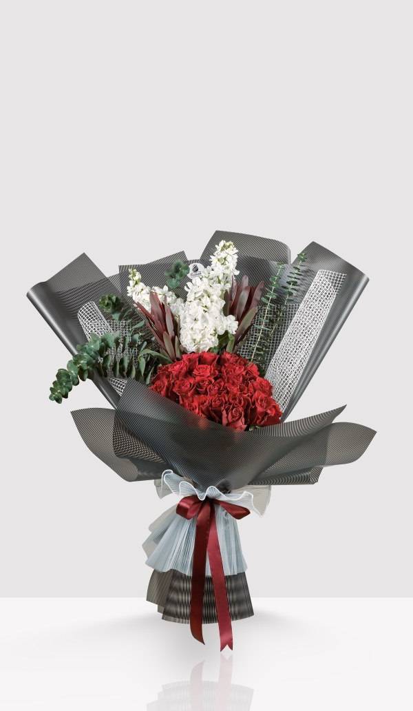 Red Rose & White Stock Bouquet