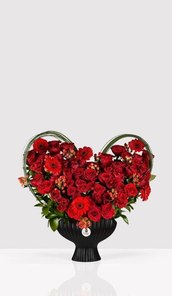 Red Heart Romance Rose & Gerbera Vase Arrangement