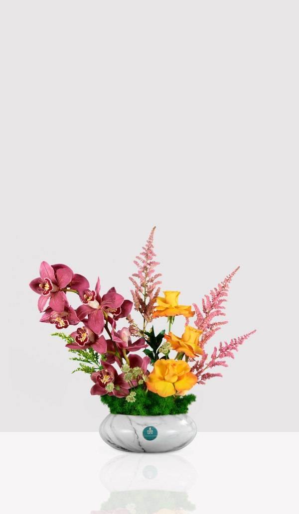 Magenta Orchid & Amber Rose Vase Arrangement