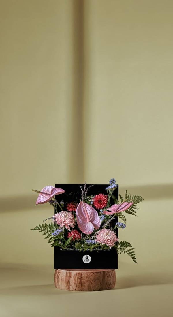Blush Anthurium & Chrysanthemum Black Box