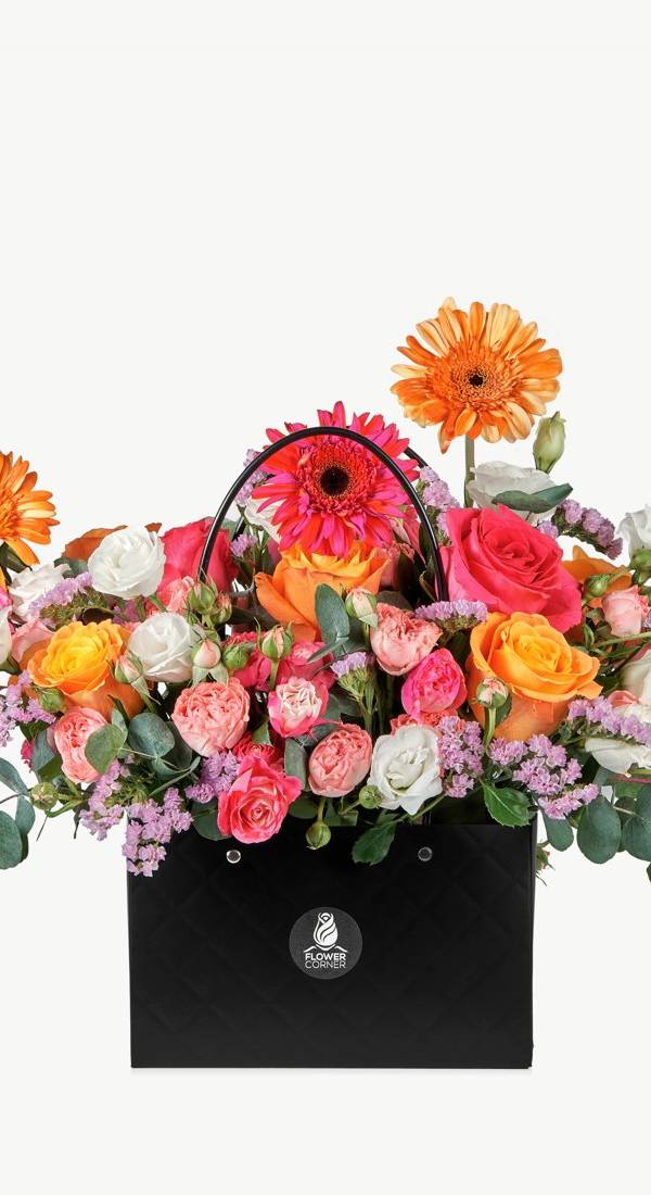 Orange Gerbera & Pink Rose Flower Bag