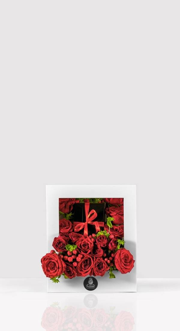 Red Romance Rose & Berry Acrylic Frame with Gift Box