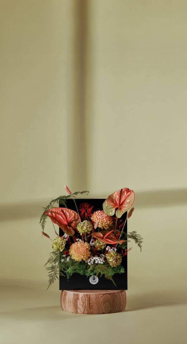 Coral Anthurium & Chrysanthemum Acrylic Window