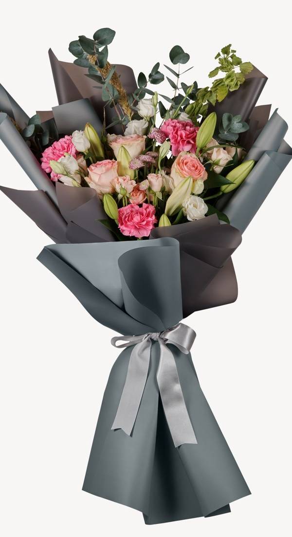 Peach Rose & Pink Lily Bouquet