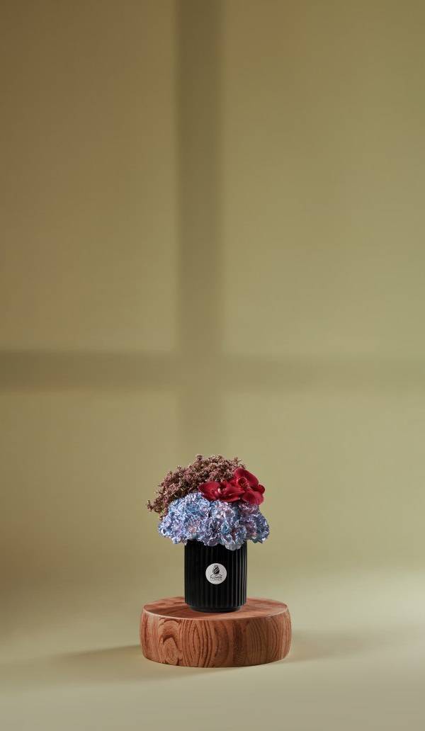 Blue Hydrangea & Crimson Rose Vase