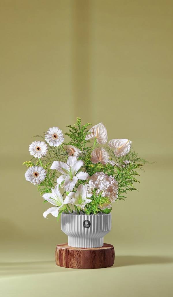White Anthurium & Lily Fluted Vase
