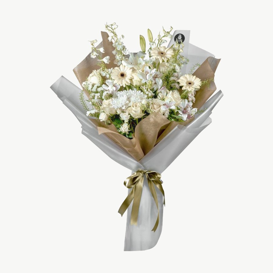 All-White Gerbera and Rose Bouquet
