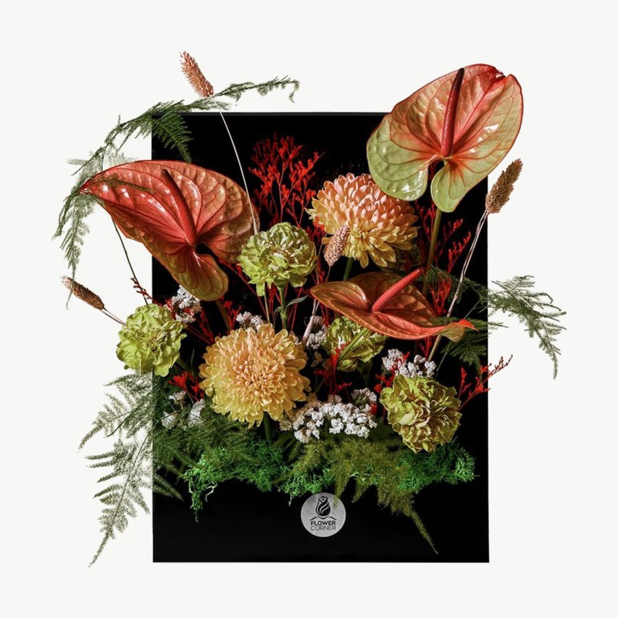 Coral Anthurium & Chrysanthemum Acrylic Window
