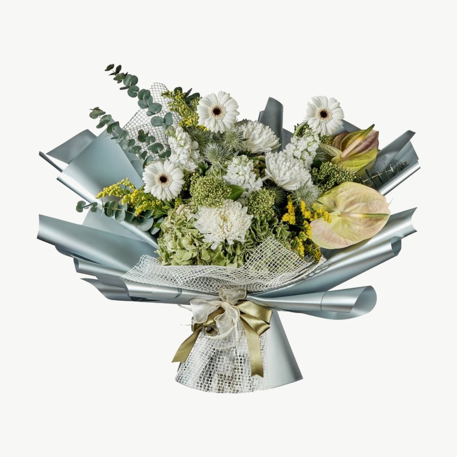 Ivory Whisper White Gerbera & Rose Bouquet