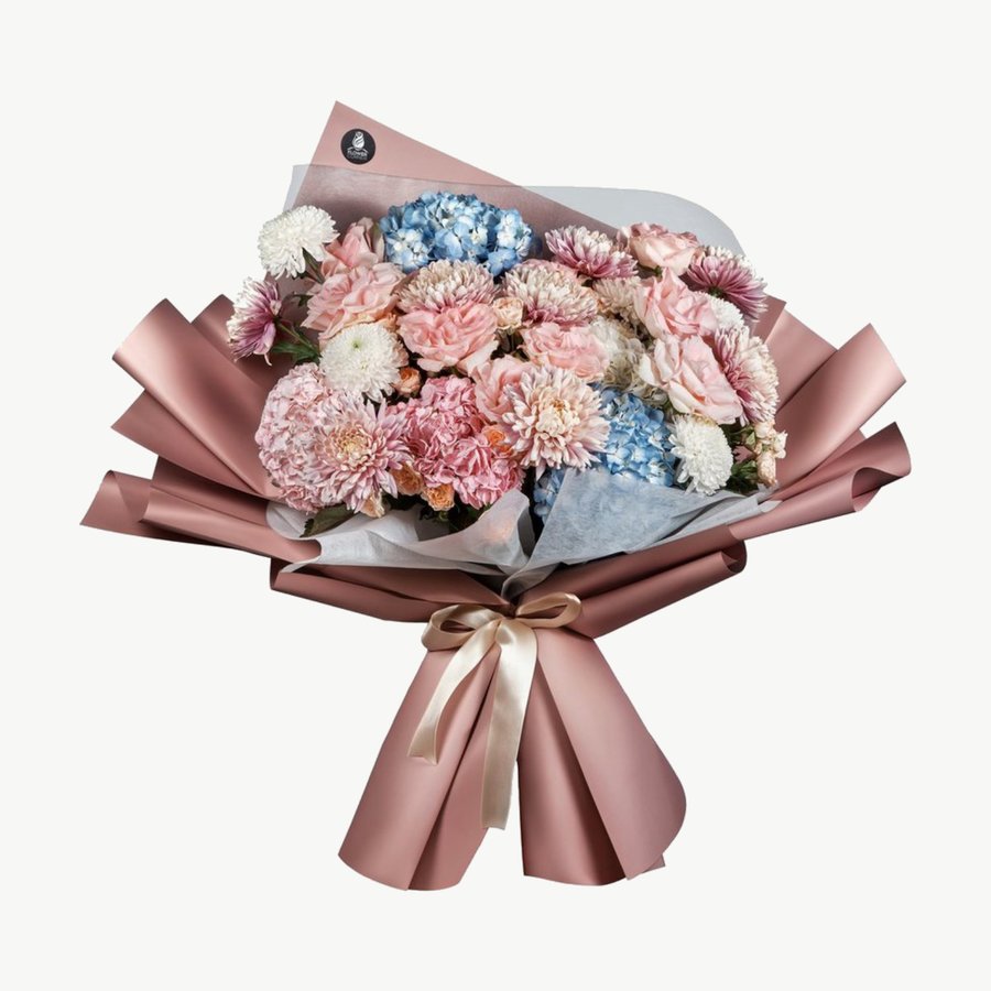 Pink & Blue Rose and Hydrangea Bouquet