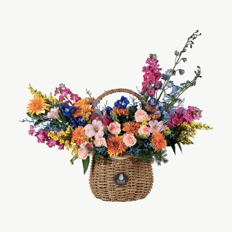 Pink Rose & Yellow Chrysanthemum Garden Basket