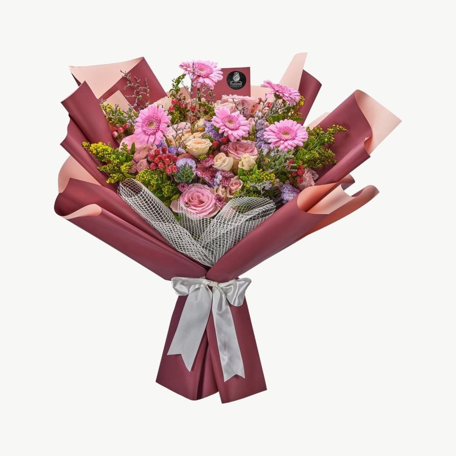 Blush & Red Rose Bouquet in Black Wrap
