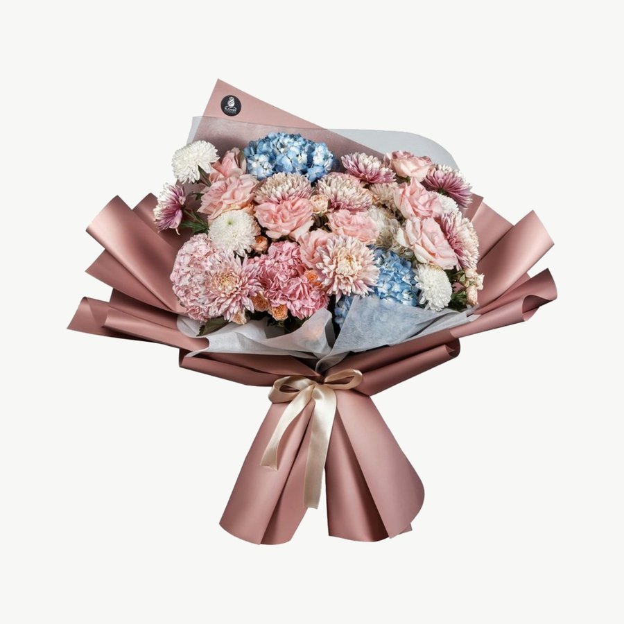 Pink & Blue Rose and Hydrangea Bouquet