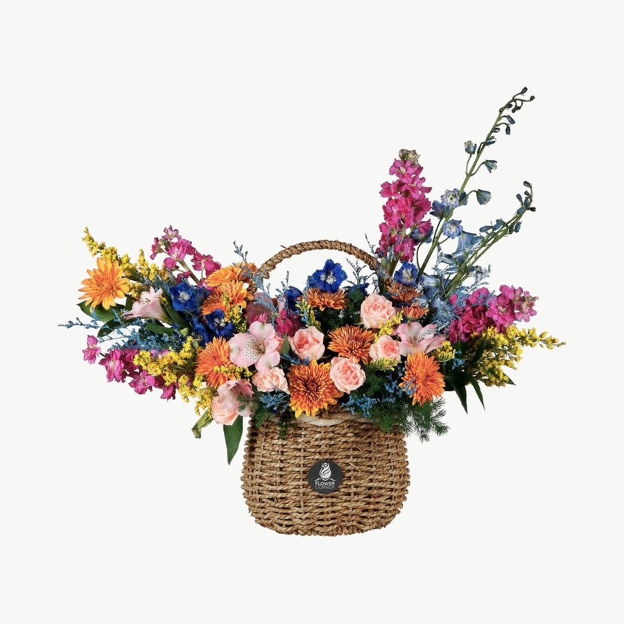 Pink Rose & Yellow Chrysanthemum Garden Basket